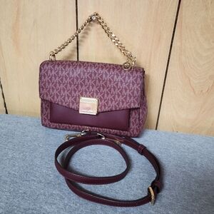Michael Kors Lita Logo Print Burgundy Crossbody Bag